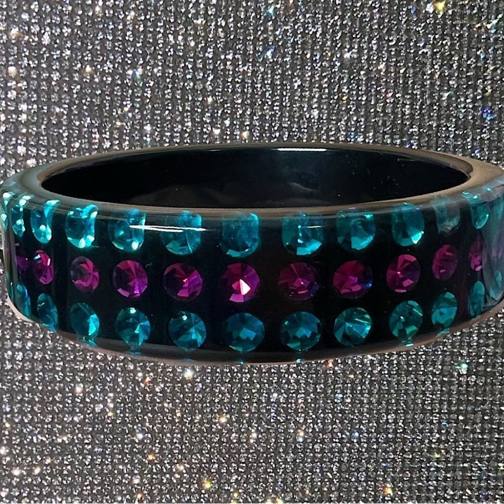Rhinestone bangle bracelet resin epoxy inclusion bling pink blue black y2k chunk